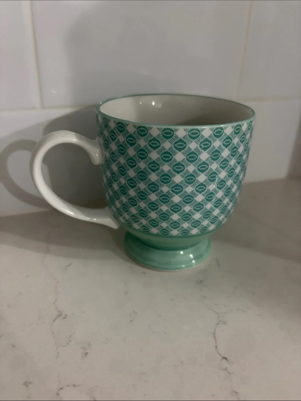 West Elm footed coffee tea mugs, set of 2 geometric